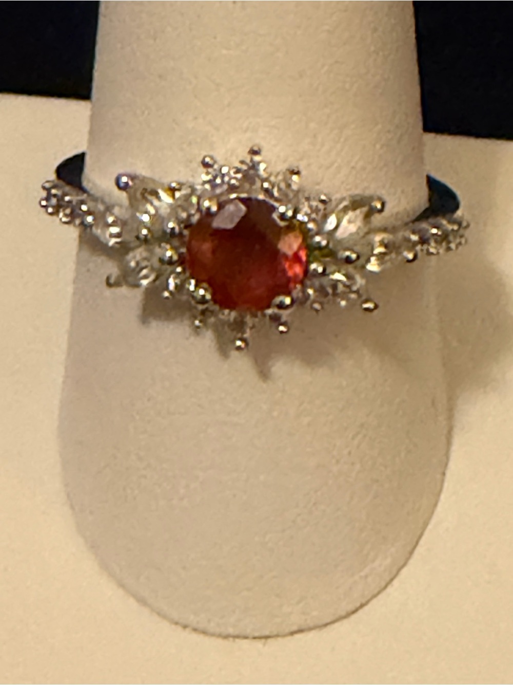 Sterling Silver Red Garnet Gemstone Halo Ring with Silver Accents - Women Jewelr